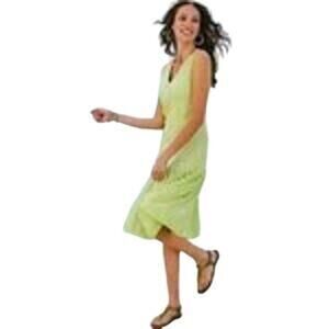 Soft Surroundings Plus 2X Claudia Shift Midi Dress Green Pinstriped Tiered